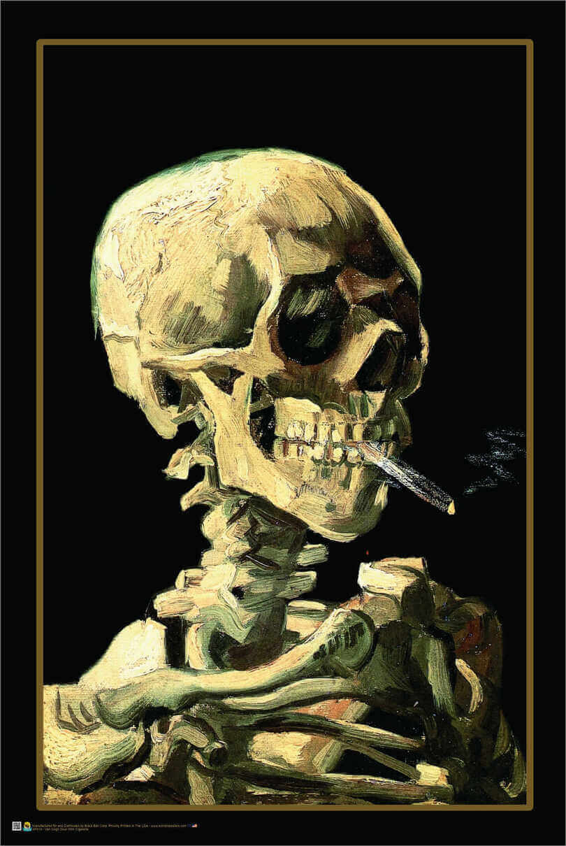 Vincent Van Gogh Skeleton Skull With Burning Cigarette Art Print Poster 24x36 in
