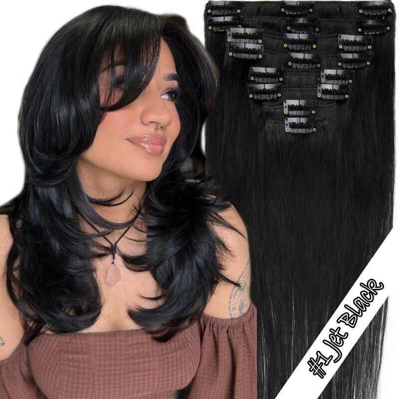 Short Clip In Remy Human Hair Extensions 100% Real Hair Full Head 8pcs Long Sale