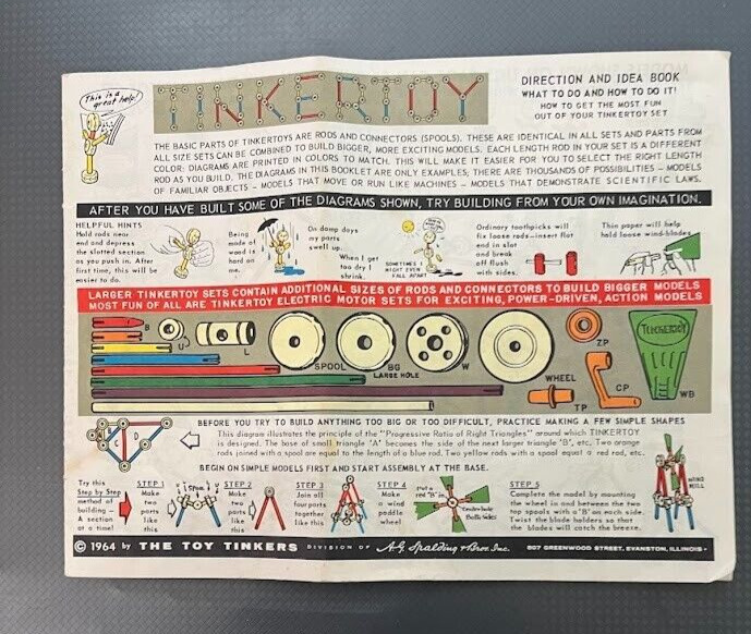 Vintage 1964 Tinkertoy Set Direction Idea Book Instructions