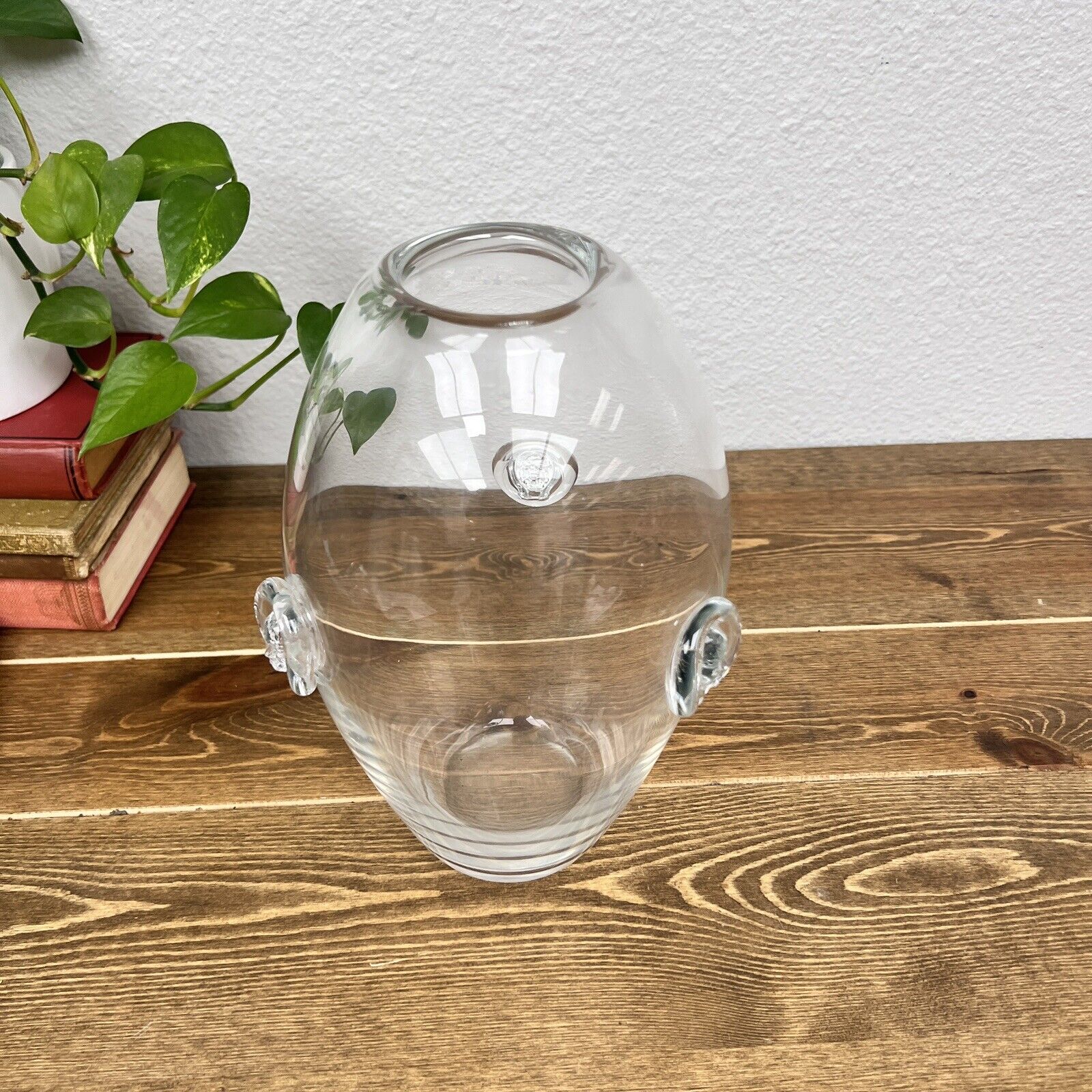 Vintage Clear Vase with applied face medallions