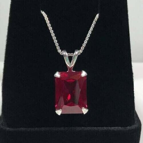 Sterling Silver Natural Certified 5 Ct Ruby Octagon Shape Chain Pendant For Her