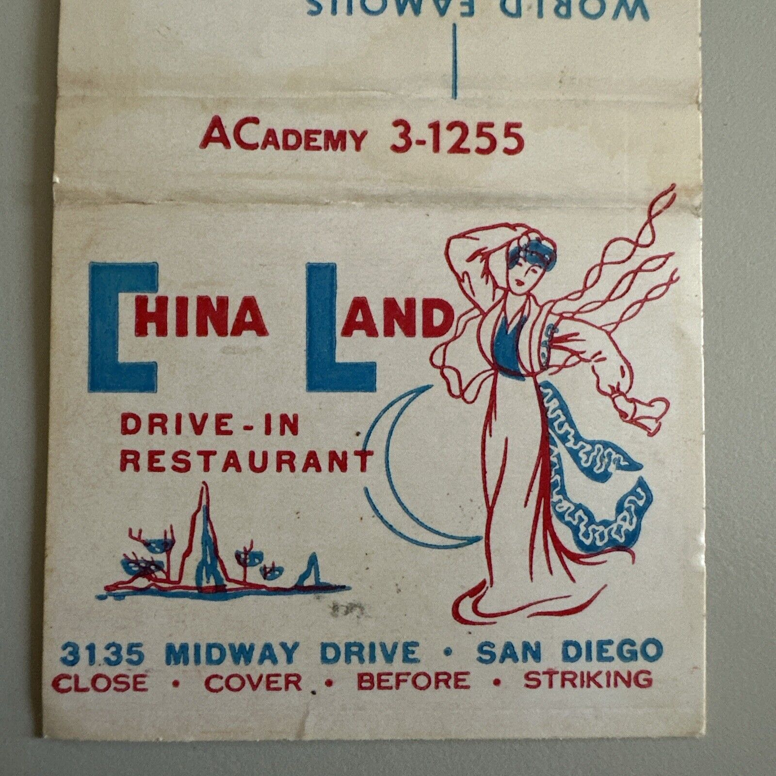 Vintage 1960s China Land San Diego CA Matchbook Cover