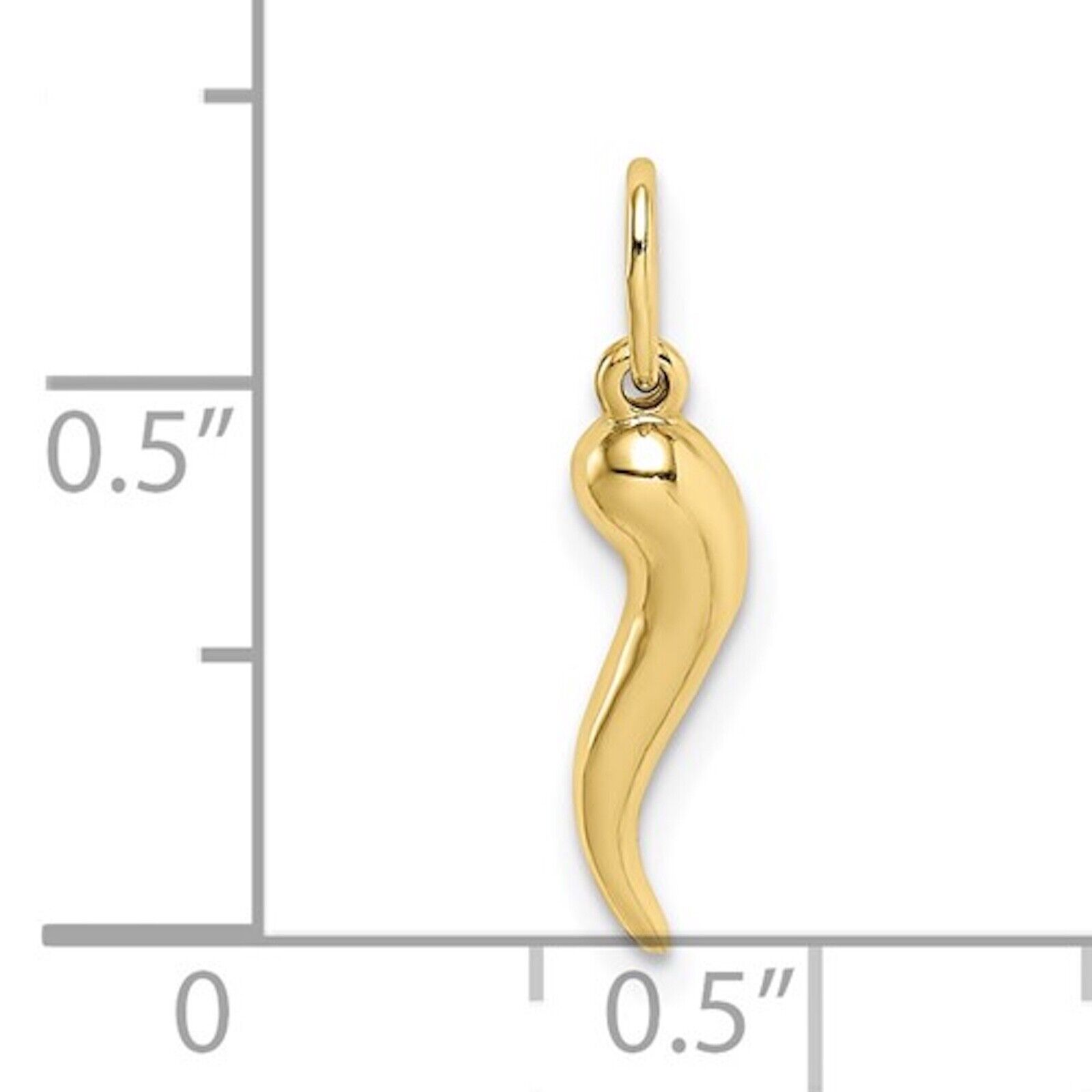 14K Real Gold 3D Cornicello Charm Pendant, Gold Italian/Chili pepper Horn - 14KH