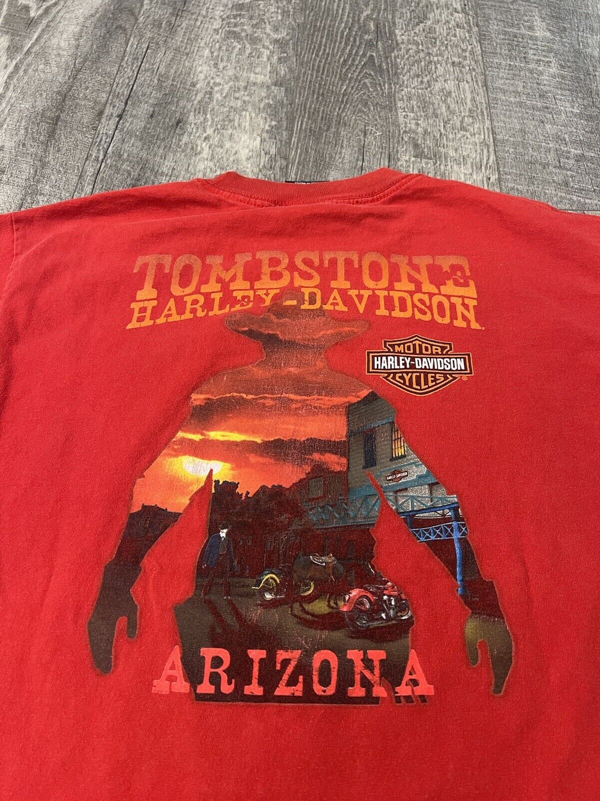 Harley Davidson Shirt Mens Medium Tombstone Arizona Cowboy Western Flame Fire