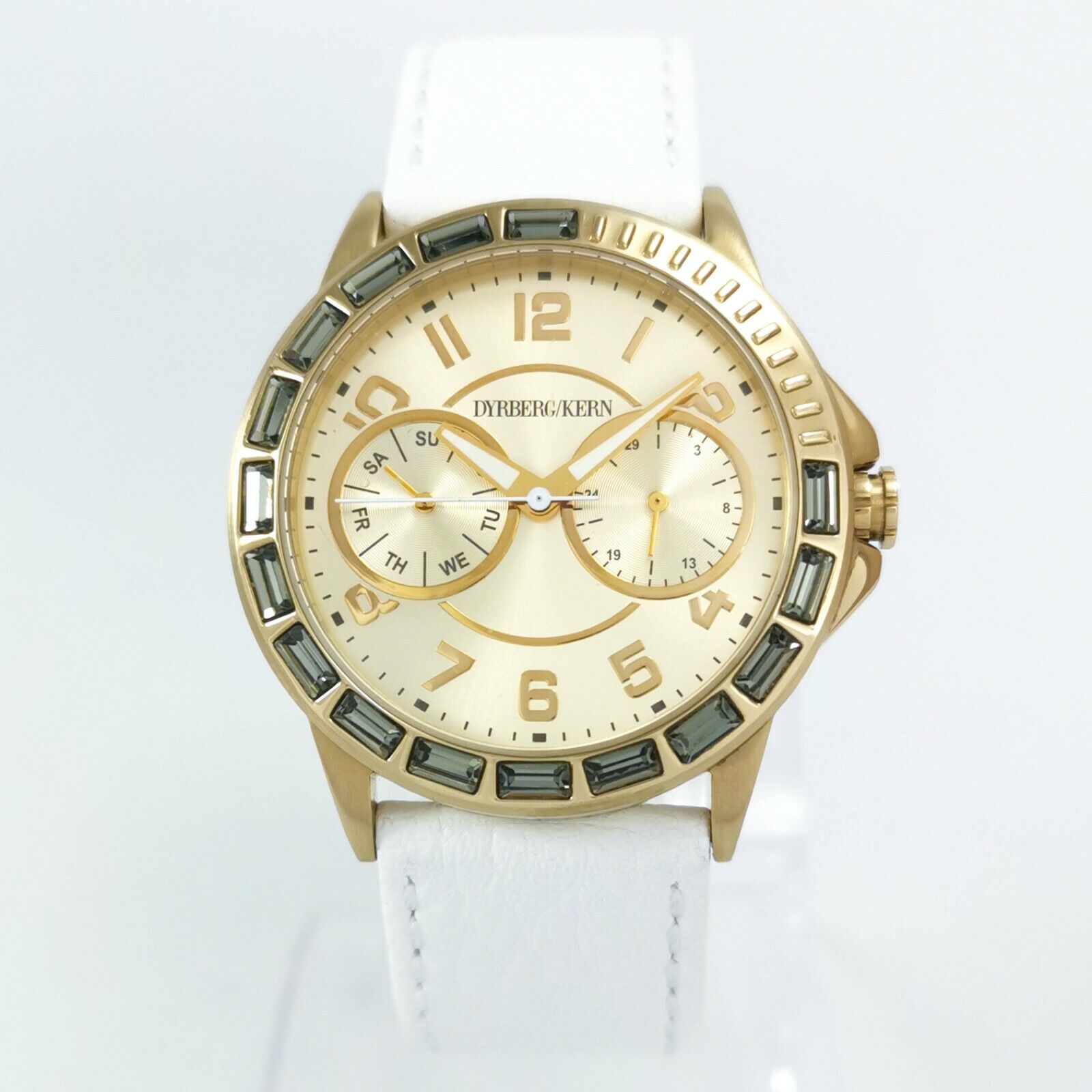 Dyrberg/Kern White Leather Gold Diamonds Quartz Classic Women\'s Wrist Watch