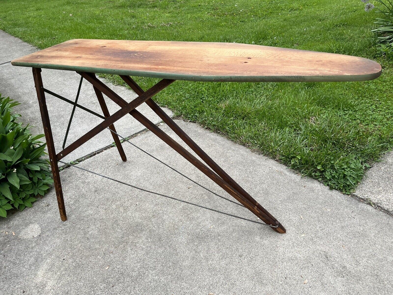 Vintage Antique Wooden Ironing Board Primitive Patina Decor Full Size Wood Top