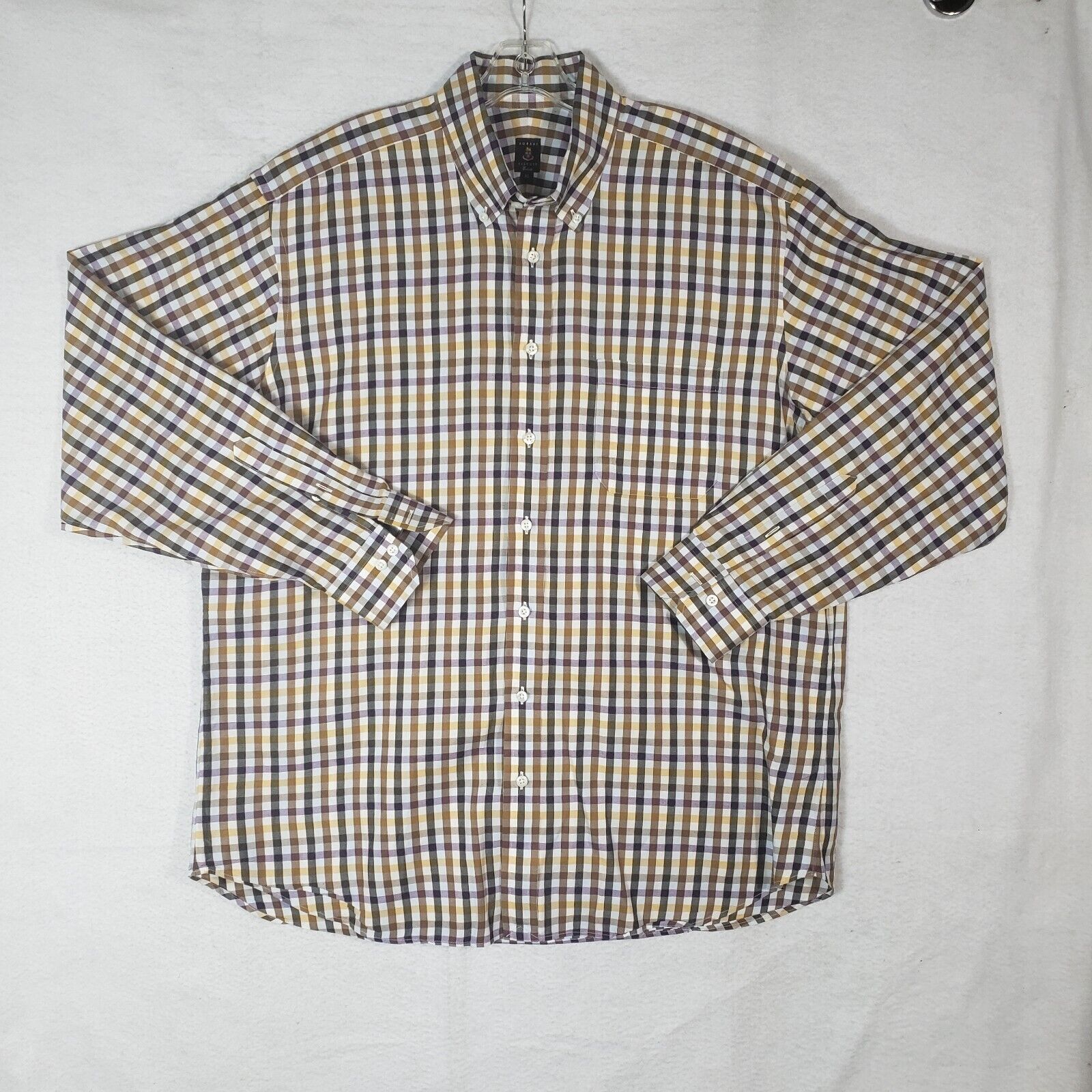 Robert Talbott Dress Shirt Mens XL XLarge Plaid Pocket Long Sleeve Button Up