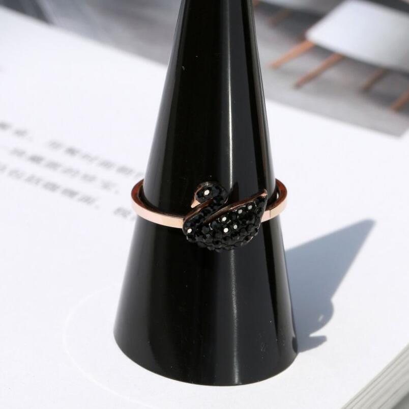 Rose Gold Titanium Swan Pave Black Cubic Zirconia Engagement Wedding Ring