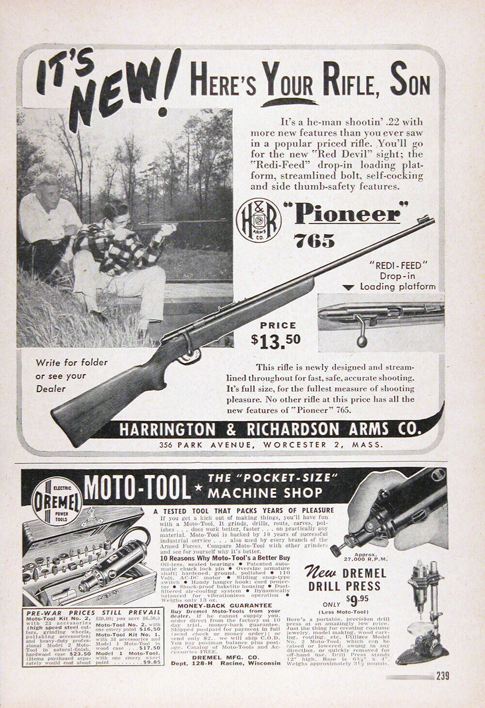 1948 HARRINGTON & RICHARDSON PIONEER 765 RIFLE Vintage Advertisement ~ $13.50