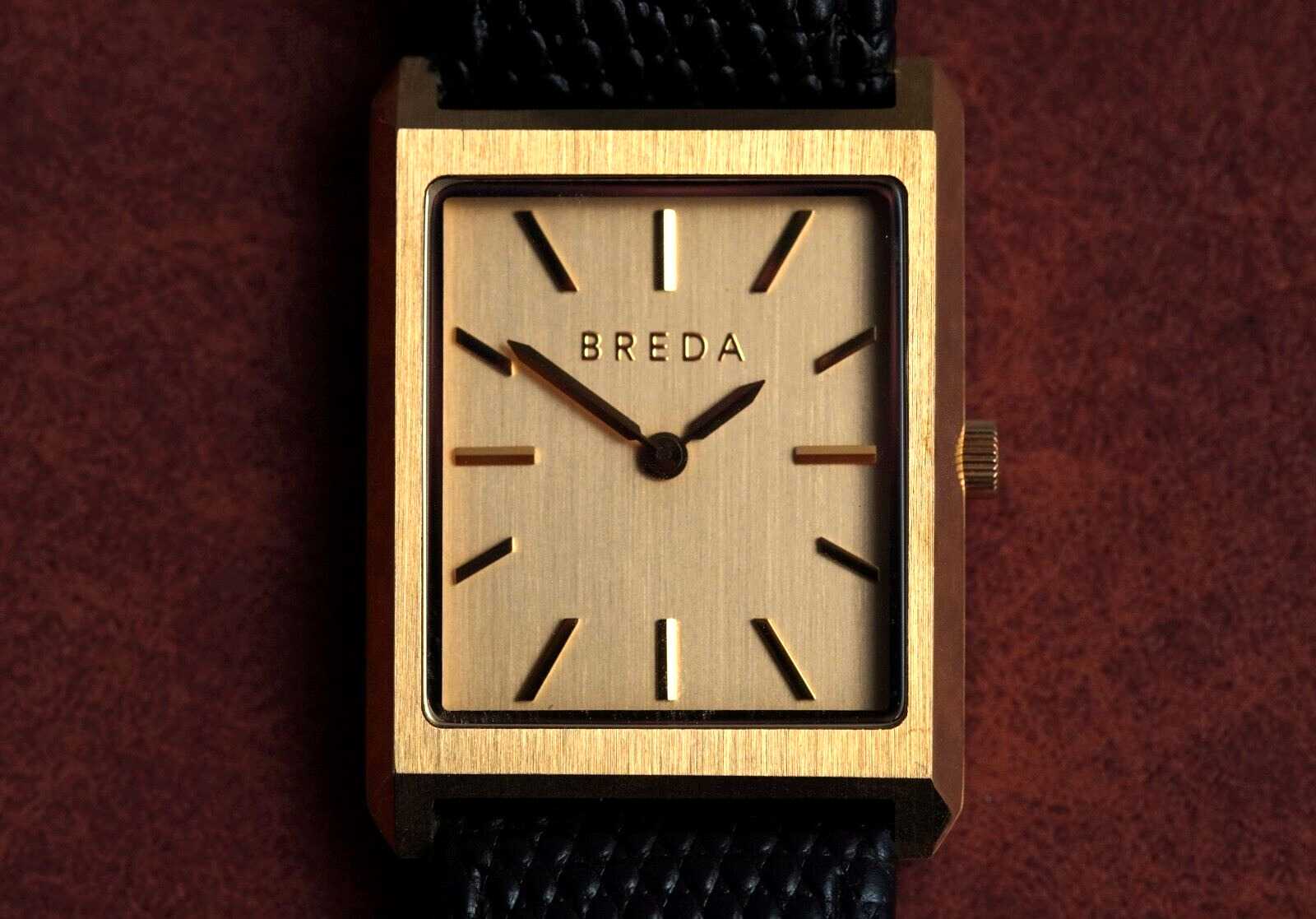 Breda Watch 18K Gold Plated Virgil Lizard Embossed Black and Gold Stainless