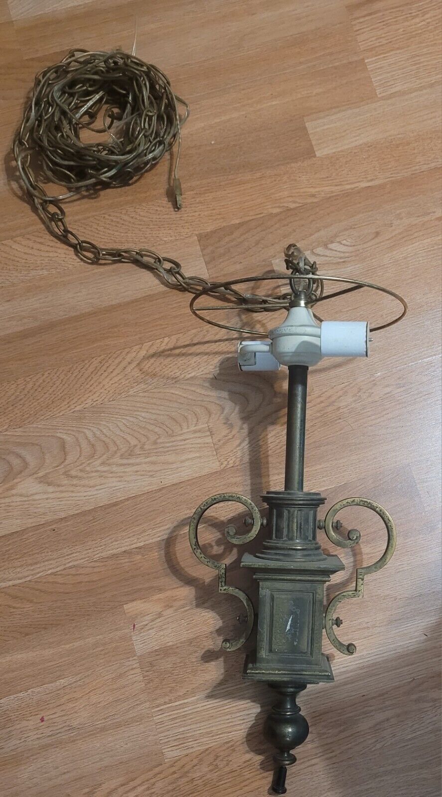 Vintage Colonial Hanging Brass Lamp Chandelier 