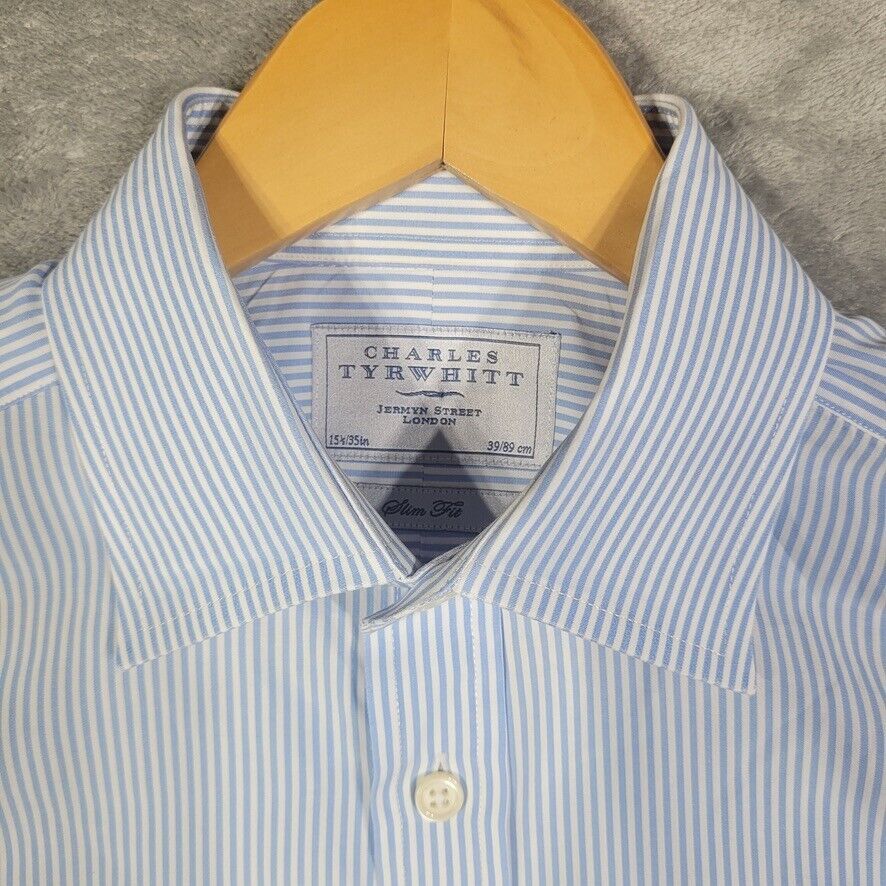 Charles Tyrwhitt Shirt Mens 15.5 - 35 Slim Fit Non-Iron Blue White Striped