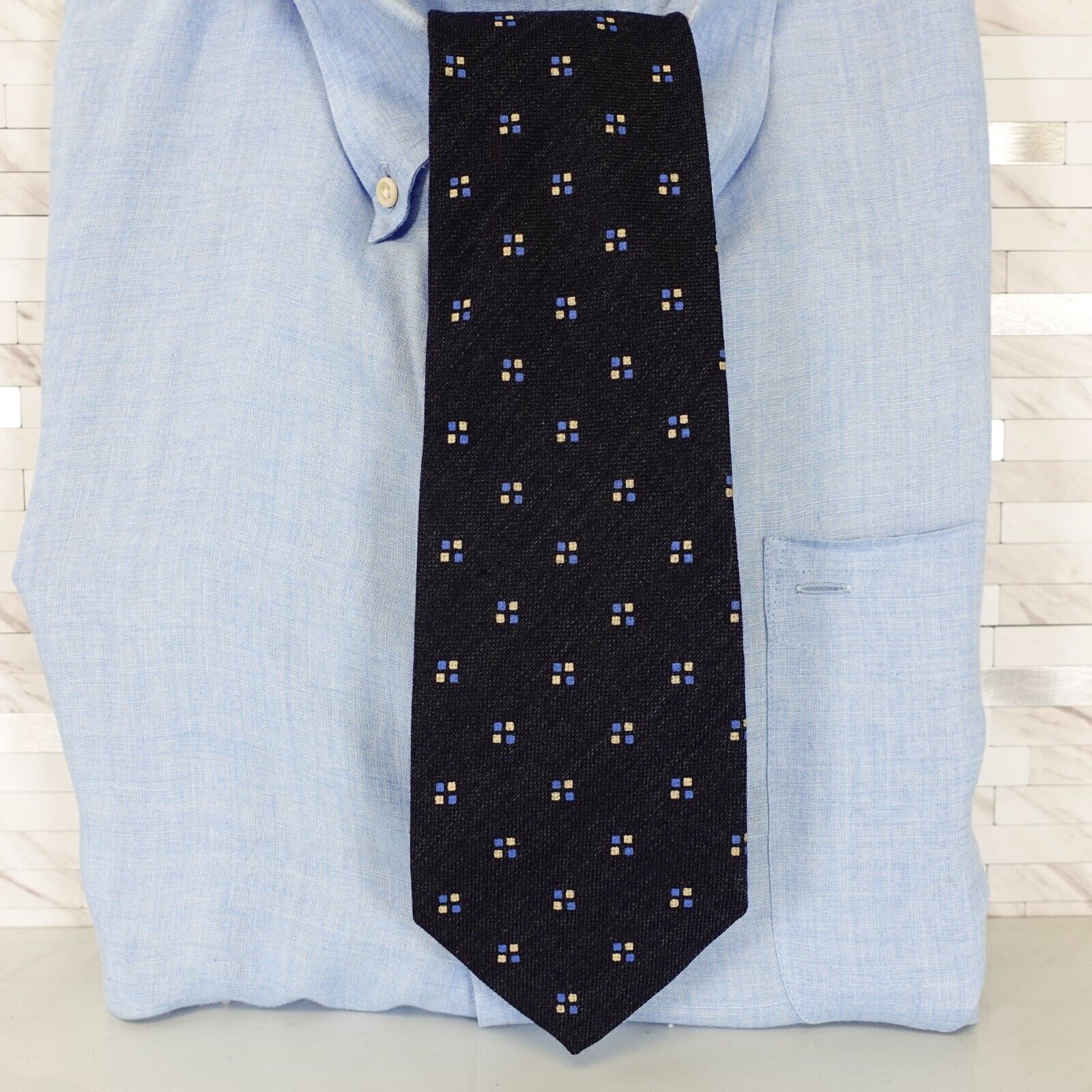 Neck Tie Mens Blue Navy Wool Simple Solid Suit Modern Adult Dark KENS EYE Japan
