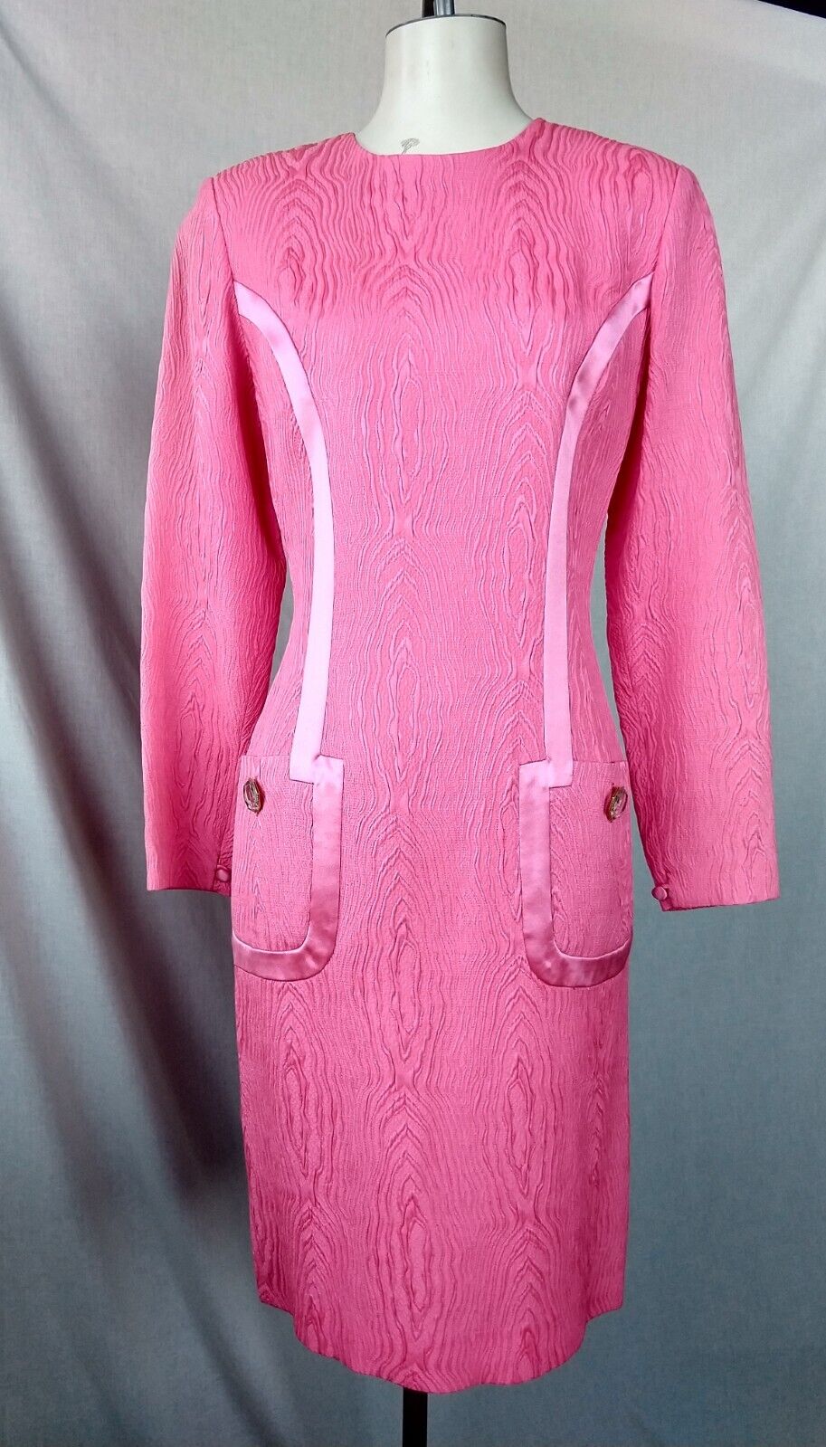 Vintage 1970s Mila Schon Pink Embossed Jacquard Dress Made In Italy