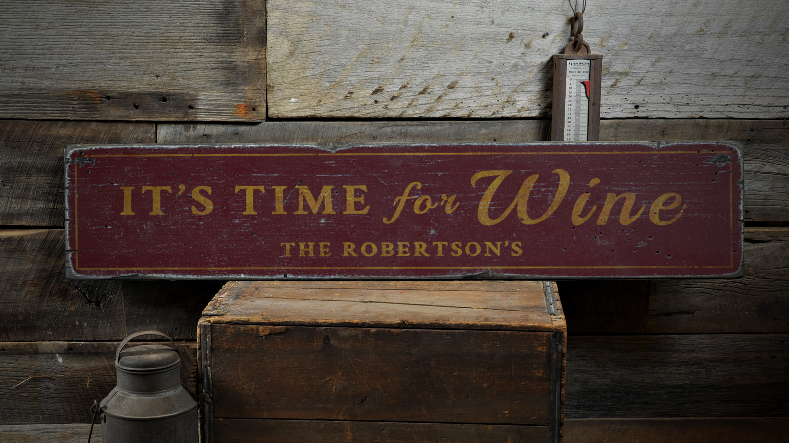 It\'s Time For Wine, Custom Family Name - Rustic Distressed Wood Sign