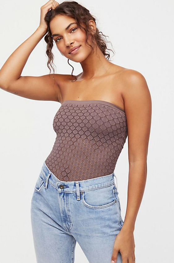 NEW Free People Intimately Seamless Honey Textured Tube Top in Mink $47|FF-048