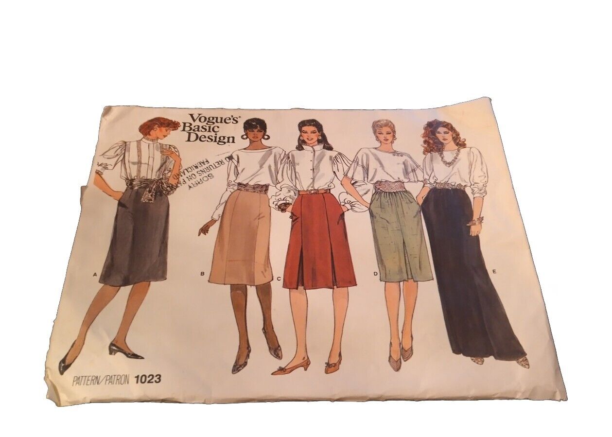 Vintage UNUSED Vouge Basic Designs Sewing Pattern #1023 Skirt  Size 18 20 22