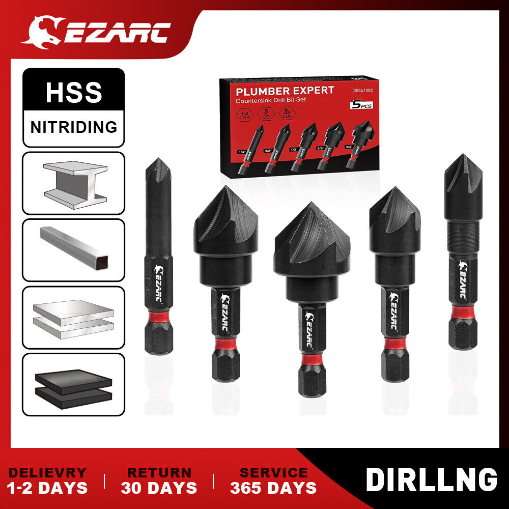 2PC/5PCS EZARC Countersink Drill Bit Set for Metal OR Deburring Chamfer Tool Set