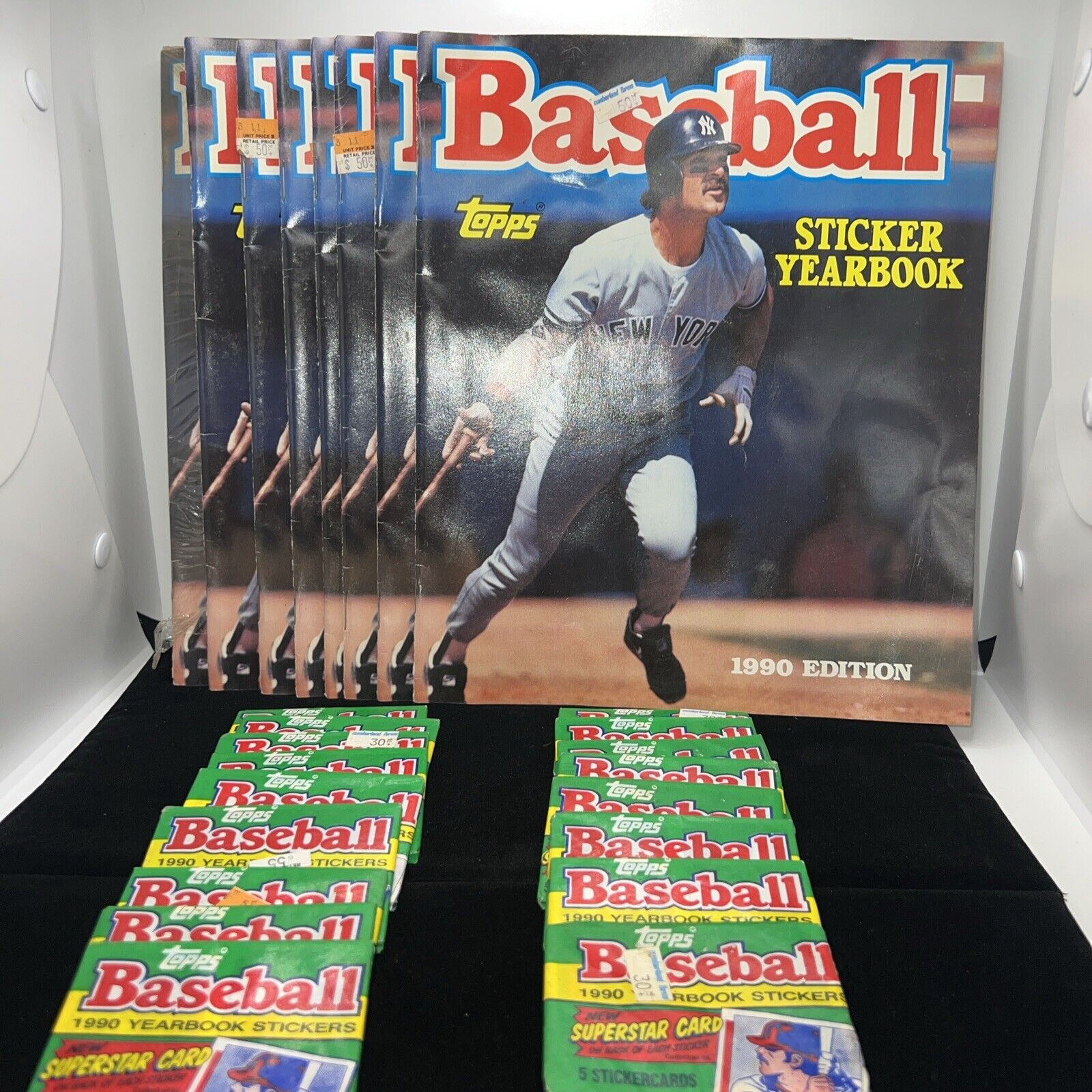 1990 Topps Baseball Sticker Yearbook Cover Page Feat. Don Mattingly & Stickers
