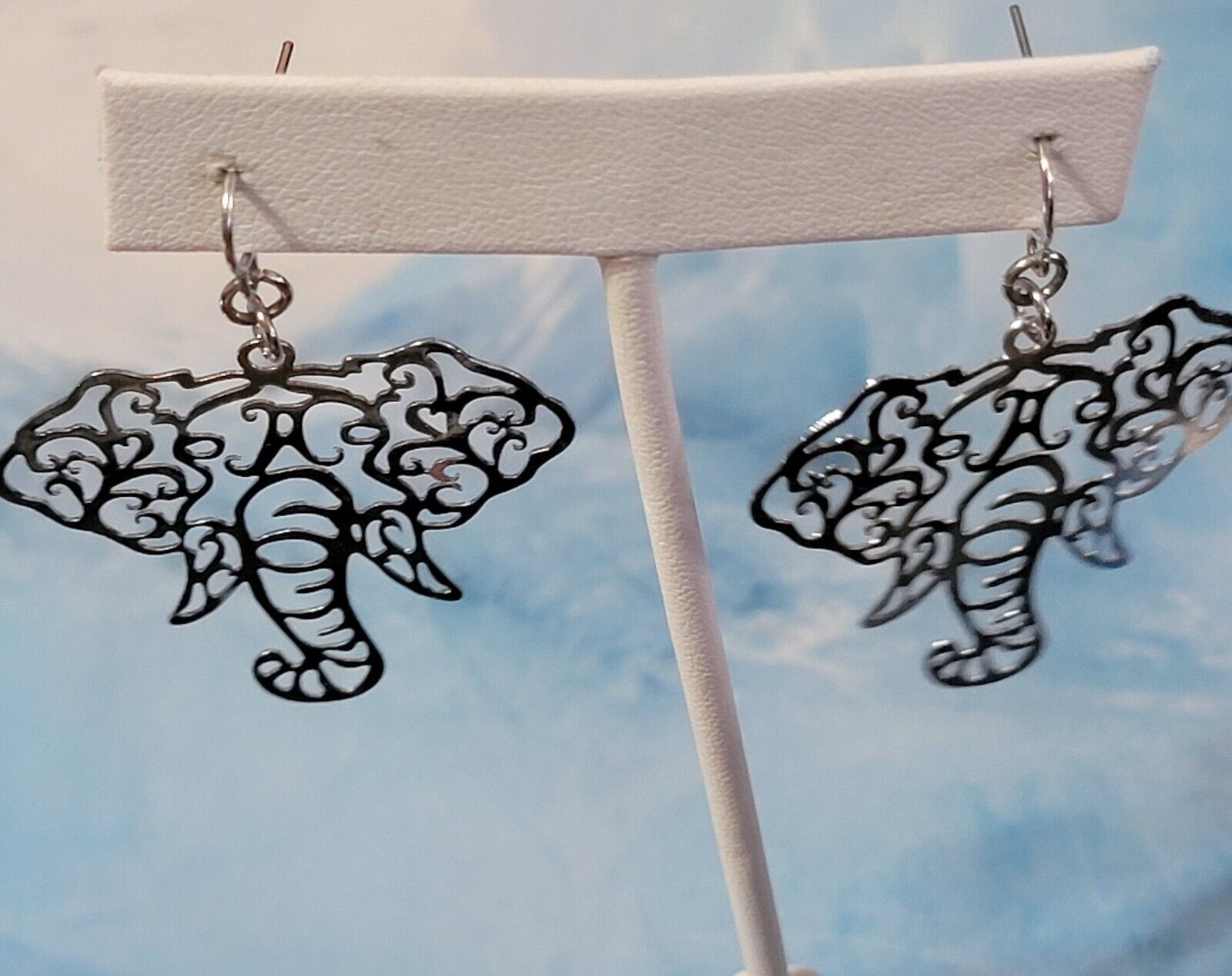 Lacy Silver-tone Elephant Long Dangle Pierced Earrings- Roll Tide- 1.75\