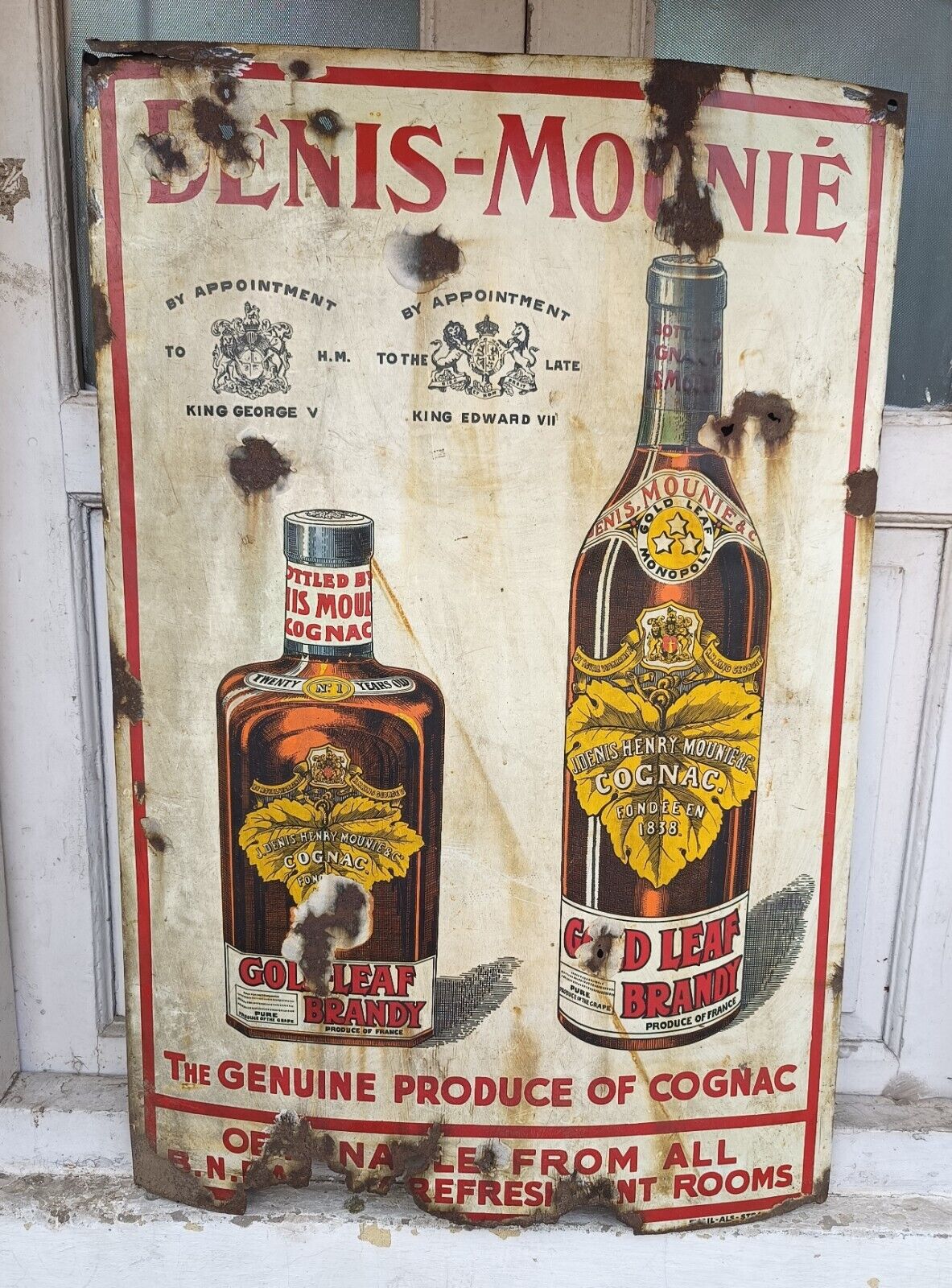Antique Vintage Denis-Mounie France Collectible Original Porcelain Tin Signboard