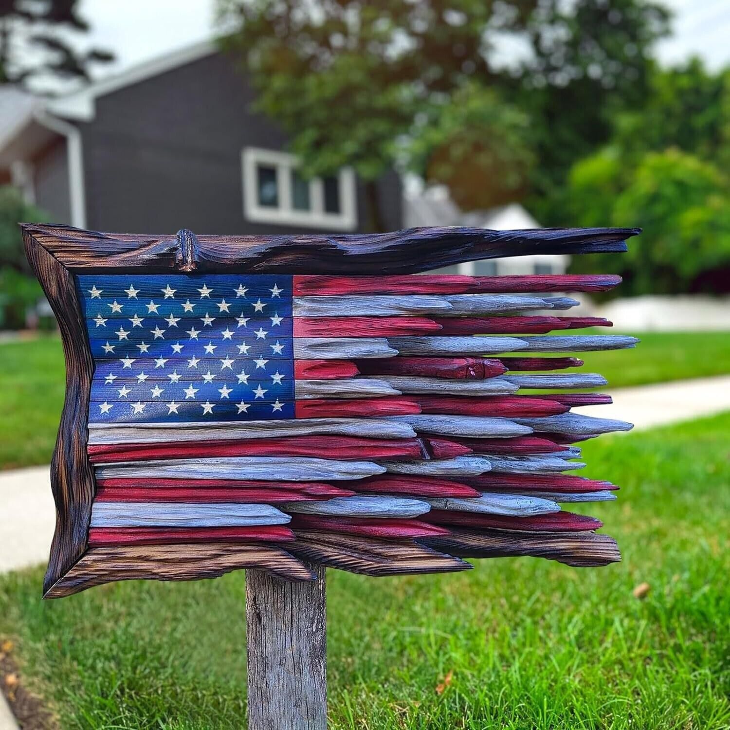 Handmade three-layer wooden three-dimensional 3D American flag decoration