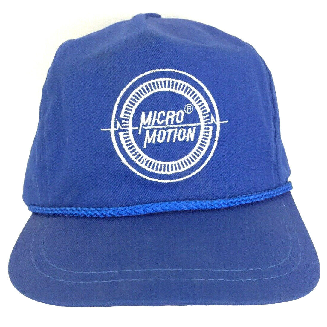 Vtg Micro Motion Hat Logo Rope Cap Embroidered Made In USA Baseball Trucker Blue