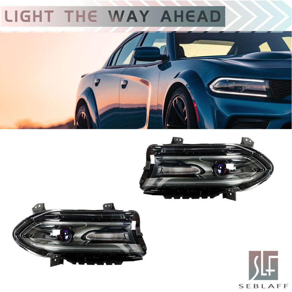 For 2015-2020 Dodge Charger Headlight Halogen w/LED DRL Black Housing Right+Left