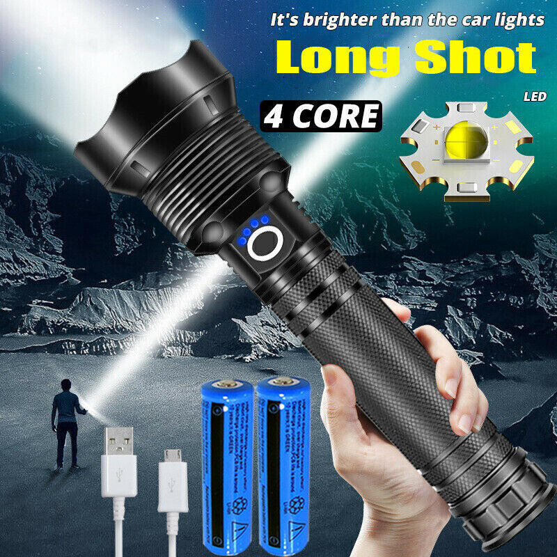 Super Bright 99000000LM XHP90 LED Flashlight Rechargeable Zoom Torch +Battery US