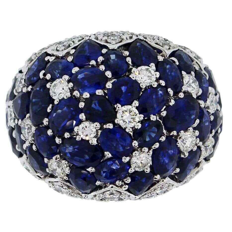 Unique Royal Blue 15.36CT Sapphire With 3.36CT Shiny Cubic Zirconia Dome Ring