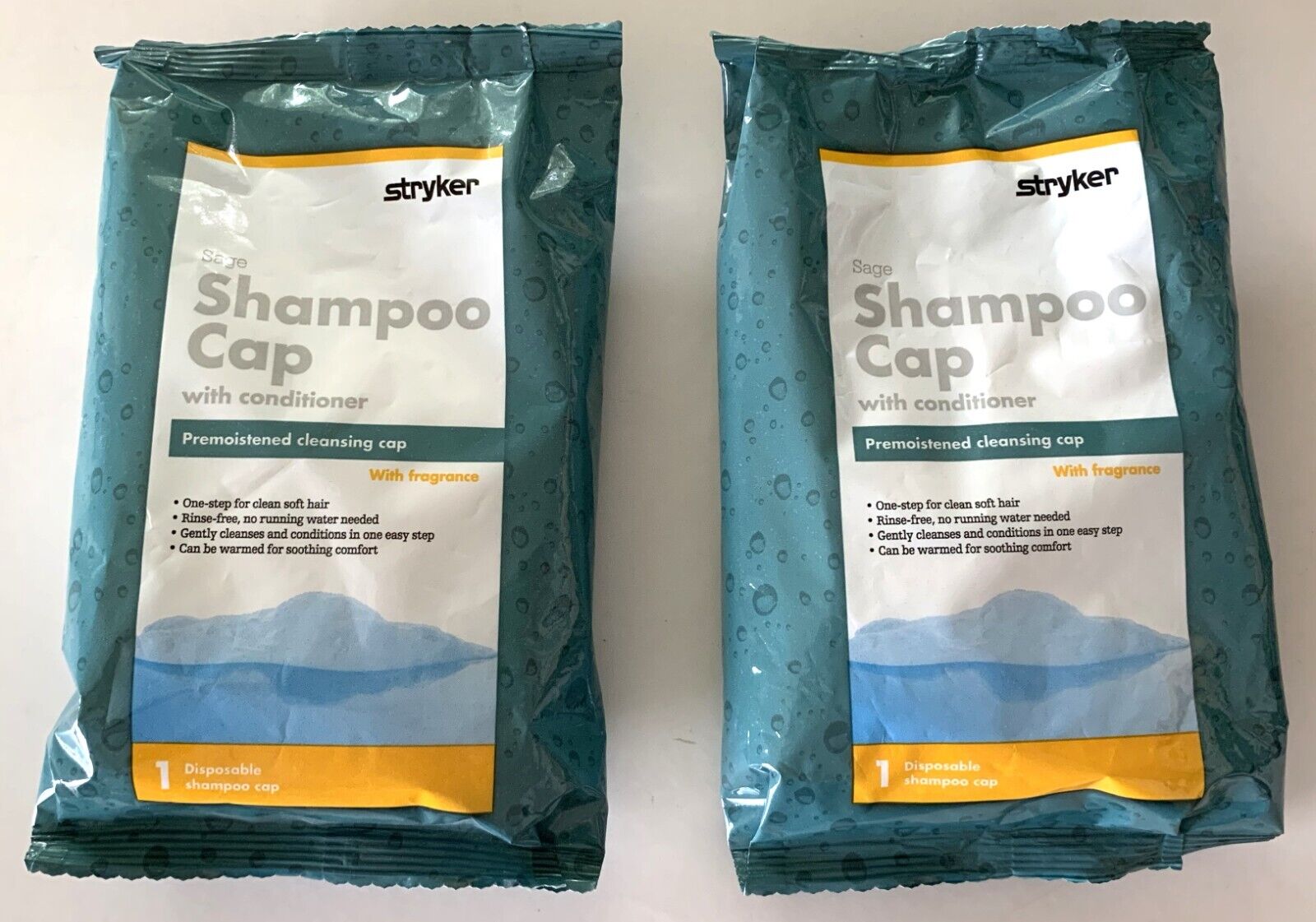 NEW Stryker Sage Shampoo Cap with Conditioner No Rinse, Pack of 2, Reorder #7909