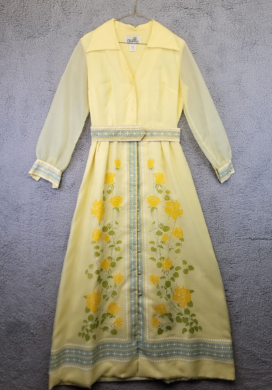 Vintage 60s Alfred Shaheen Yellow Floral Maxi Dress Modern Size S Vintage 10