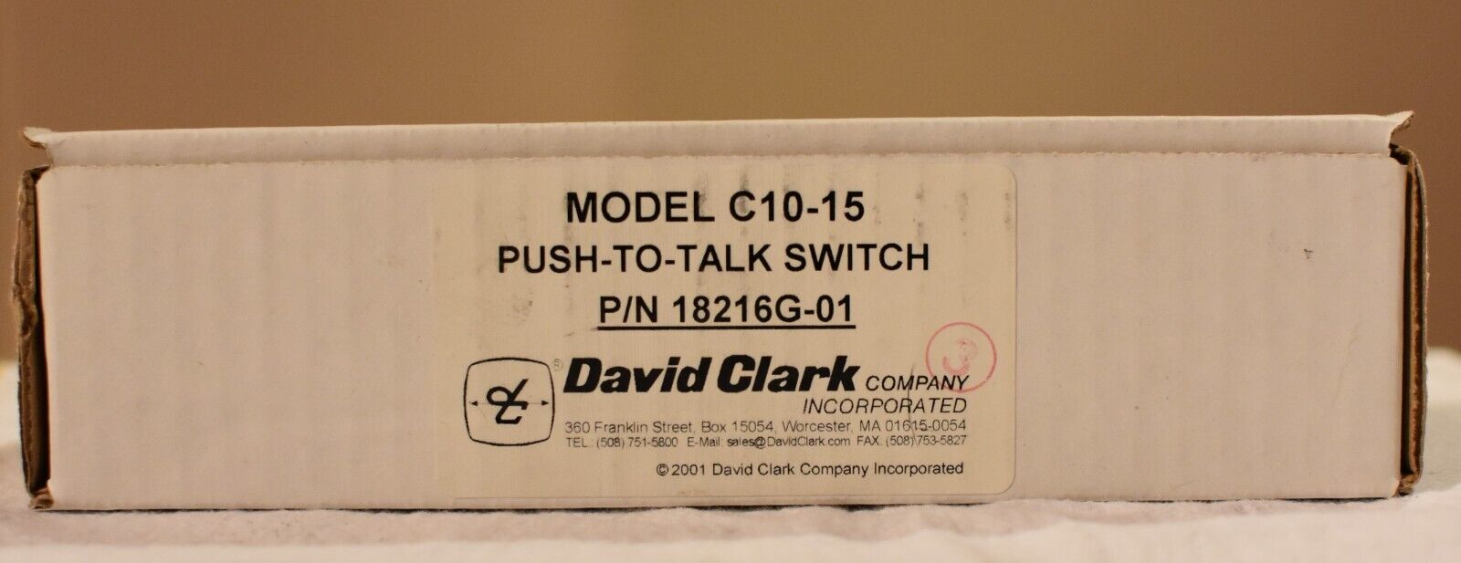 David Clark Model C10-15 Push To Talk Switch P/N 18216G-01