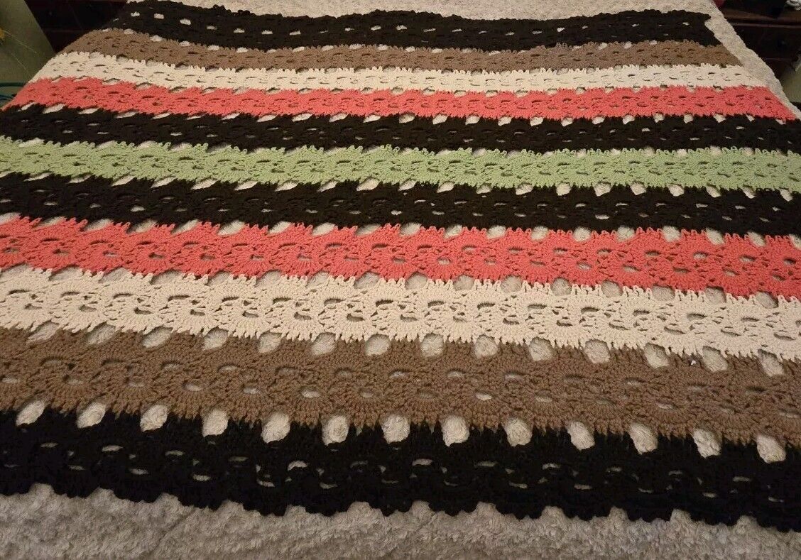 Vintage Crochet Afghan 79x48 Beautiful Colors And Handmade To Prefection