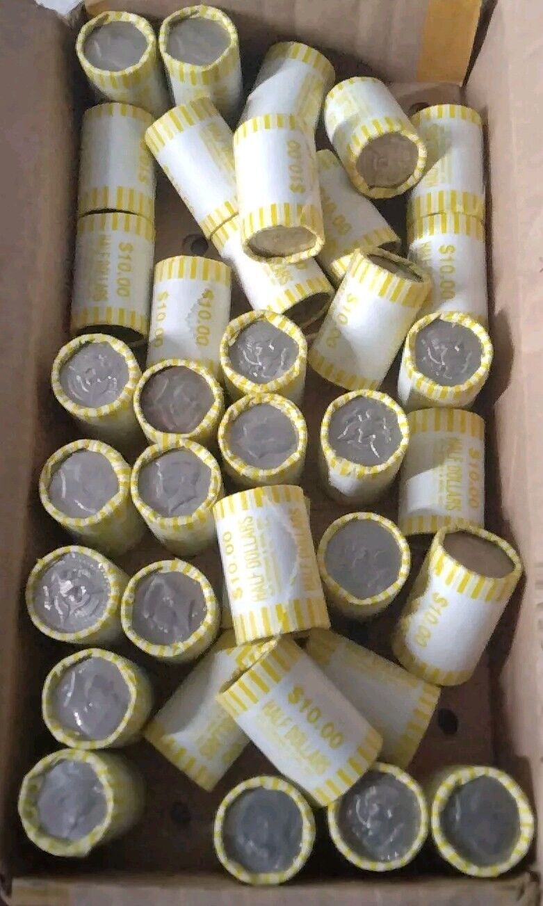 5  Kennedy Half Dollar Coin Rolls - UNSEARCHED Coins-Direct From Bank- 100 Coins