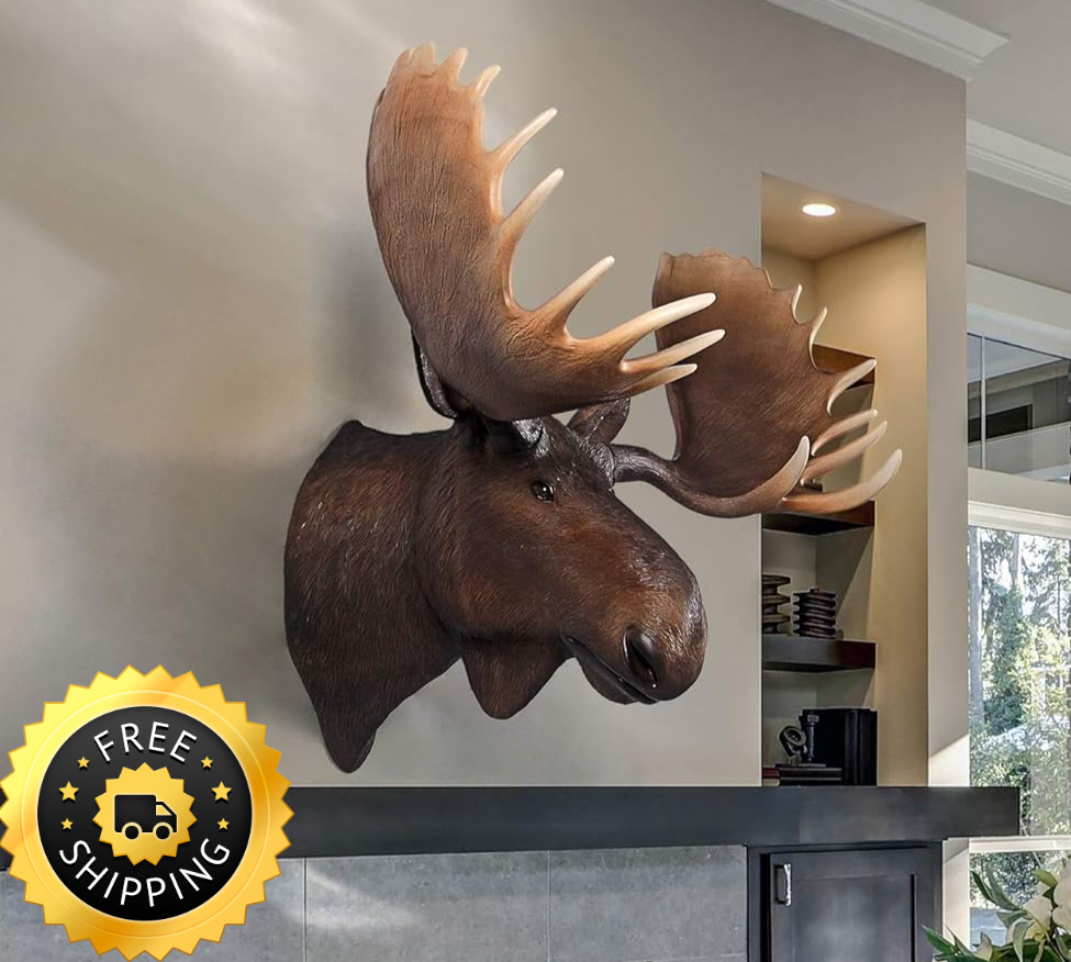 Moose Head Wall Sculpture Trophy North American Deer Animal Statue Art Decor