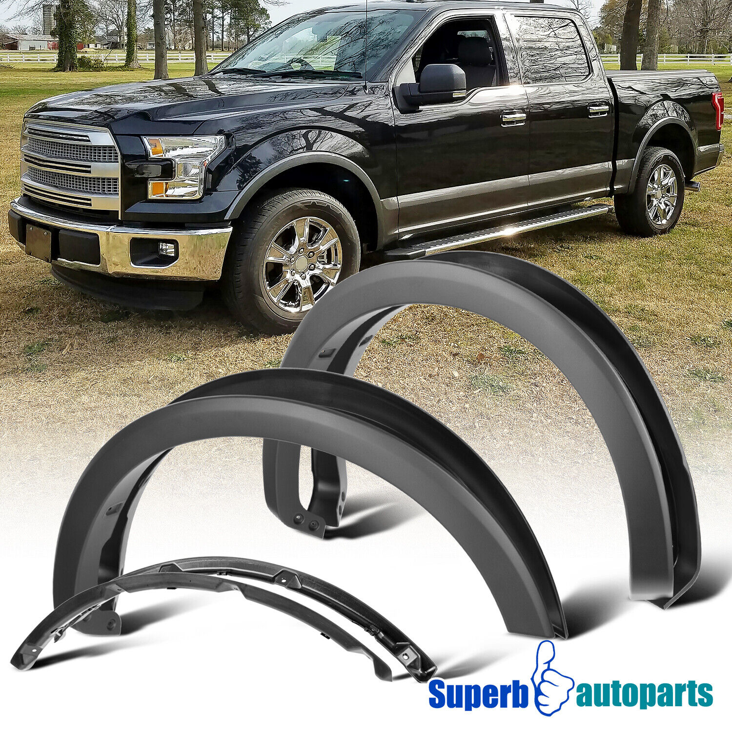 Fit 2021-2023 Ford F150 F-150 Black Factory Style Fender Flares Wheel Protectors