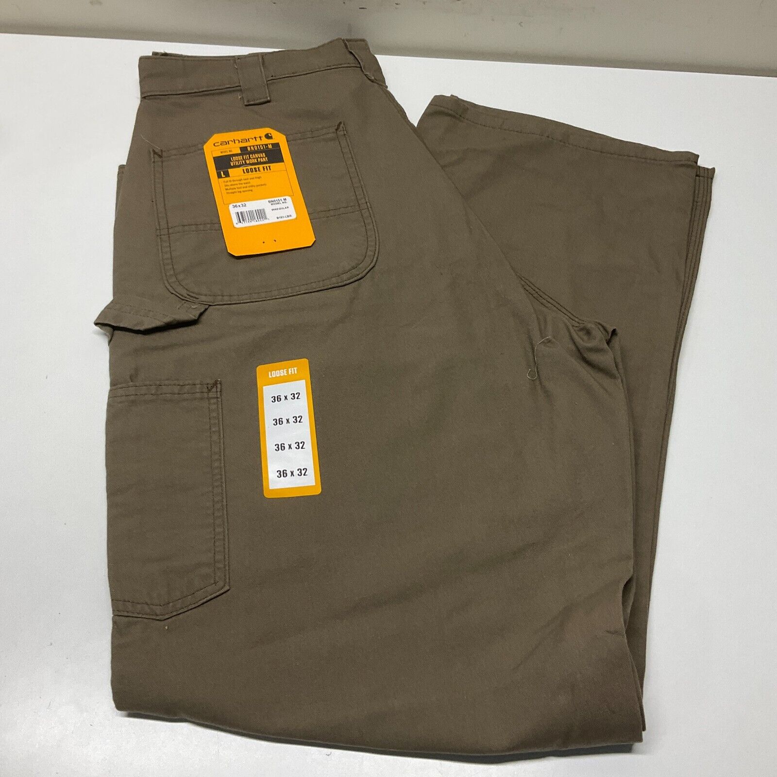 New Men\'s Carhartt 36 X 32 Loose Fit Canvas Utility Work Pants Brown BN0151