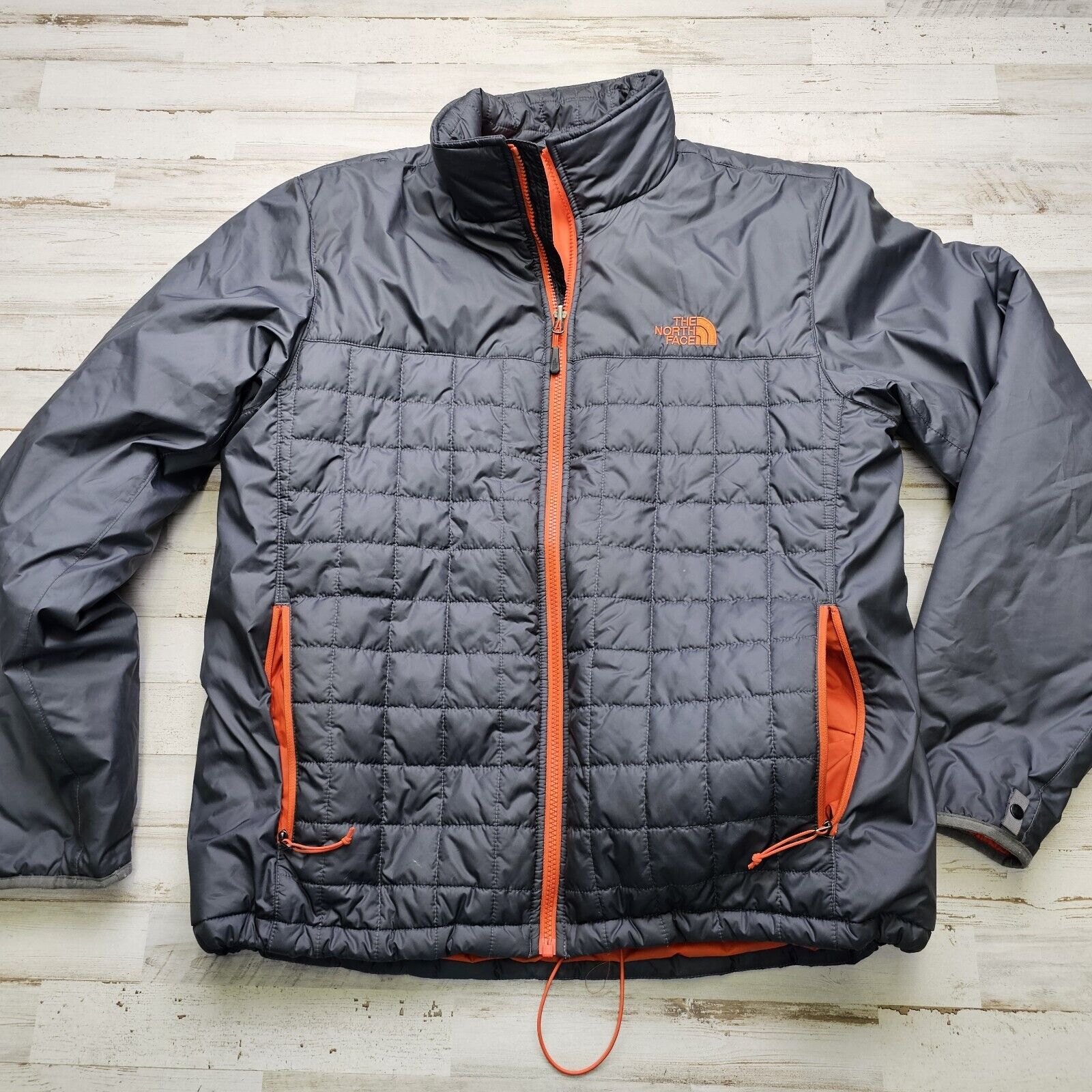 The North Face Puffer Jacket Coat Gray Orange Lining Men\'s LG Midweight