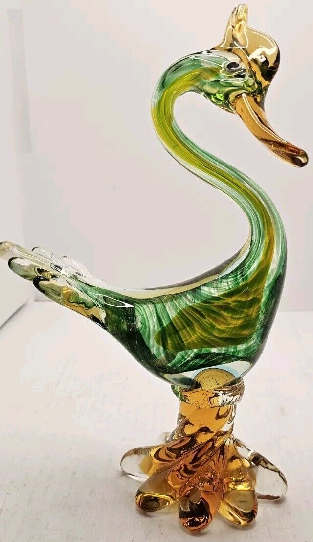 Vintage Murano Art Glass Duck Figurine , Multicolored