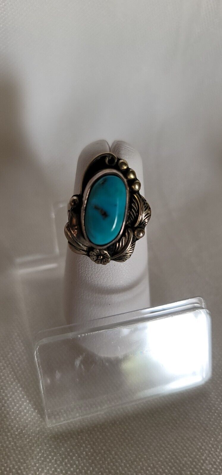Vintage NATIVE AMERICAN SIGNED  STERLING TURQUOISE Ring 