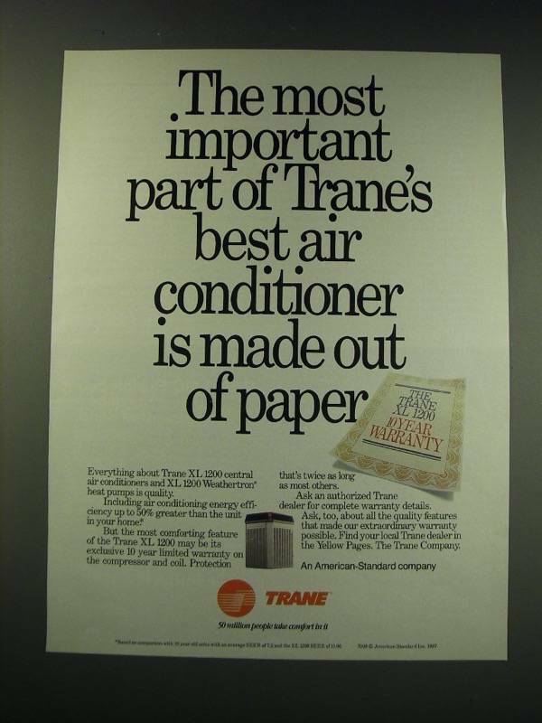 1987 Trane XL 1200 Central Air conditions and Weathertron Heat Pumps Ad