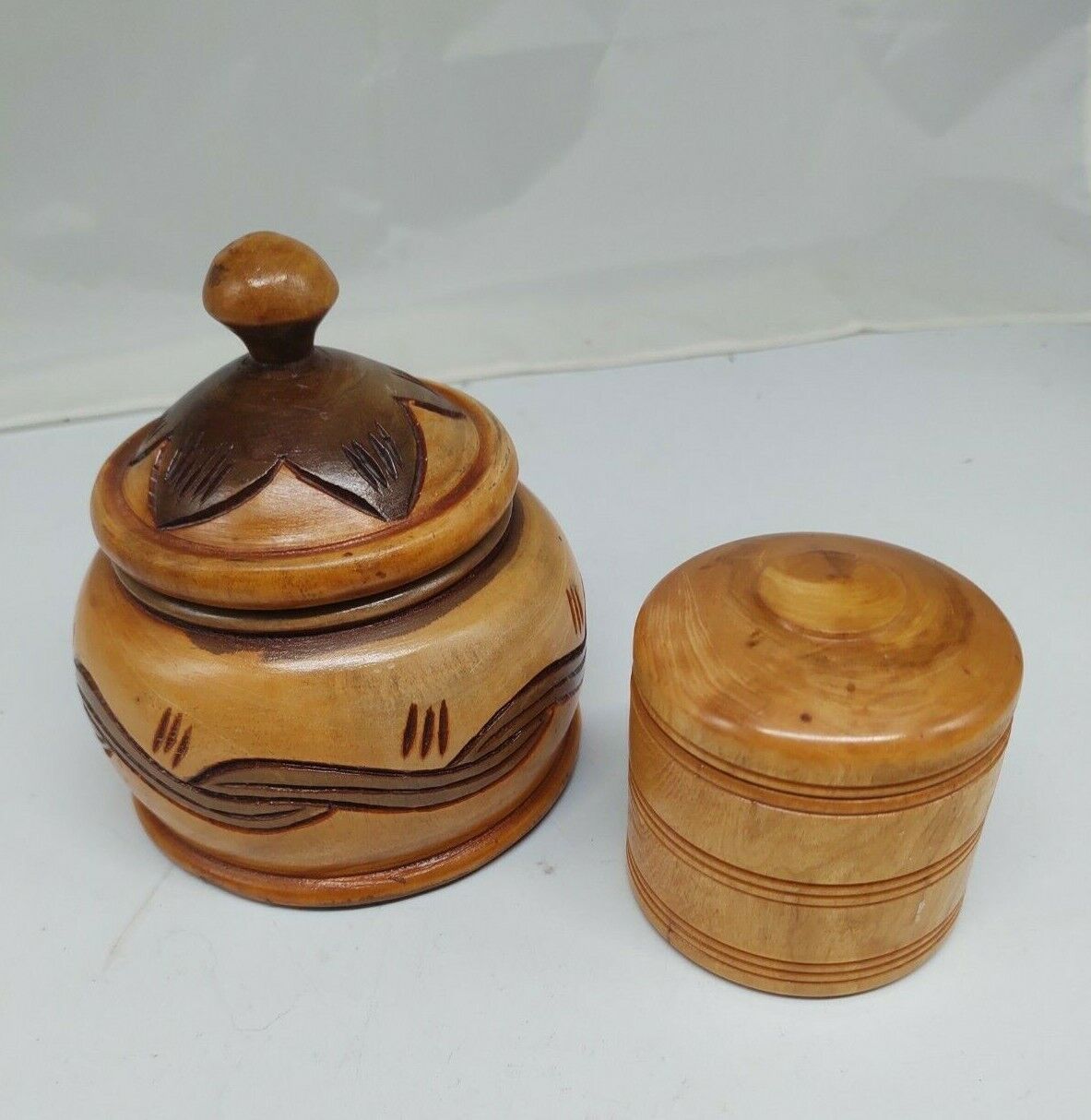 Vintage Wood Hand Turned & Carved Trinket Boxes