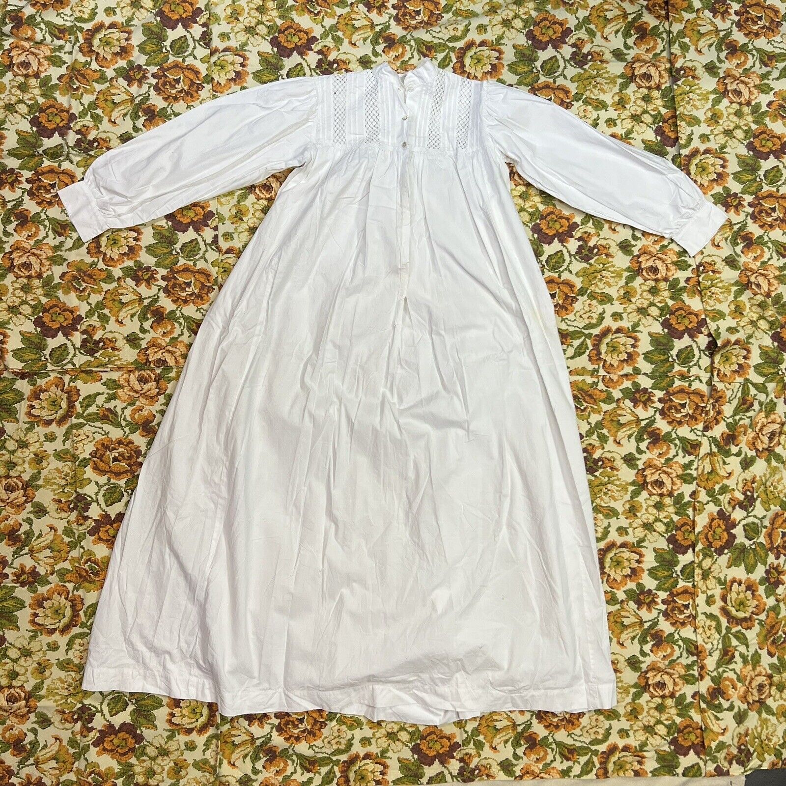 As-Is Vintage 1900s 20s Long Sleeve White Cotton Nightgown