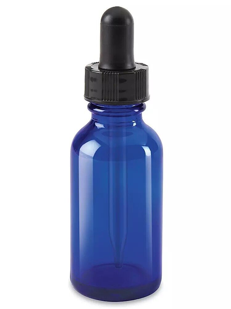 1oz (30ml) Cobalt Blue Glass Bottle with Black Ribbed Glass Dropper