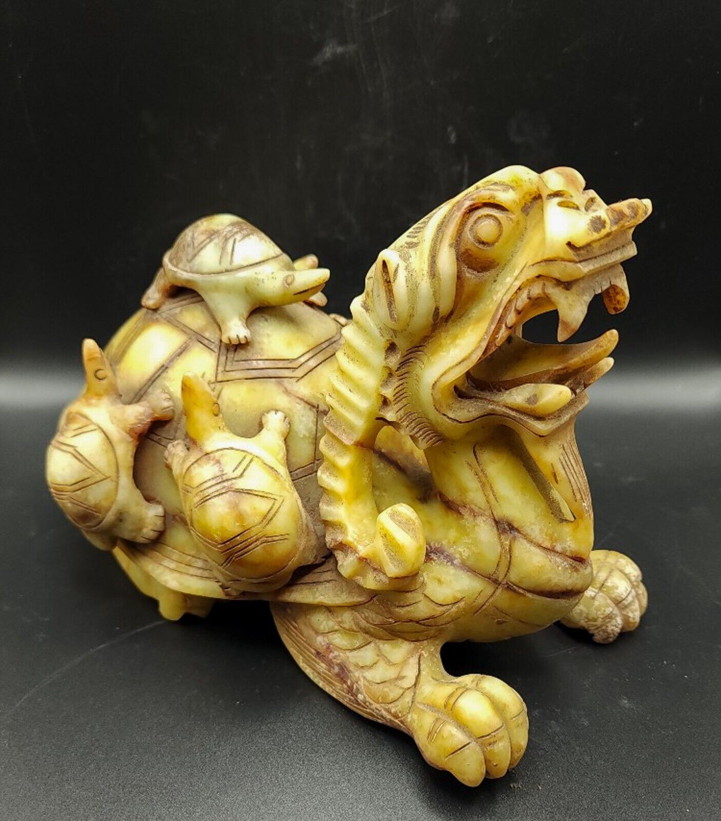 Rare Late Qing Longgui Hand Carved Stone Dragon Turtle Mythical Beast