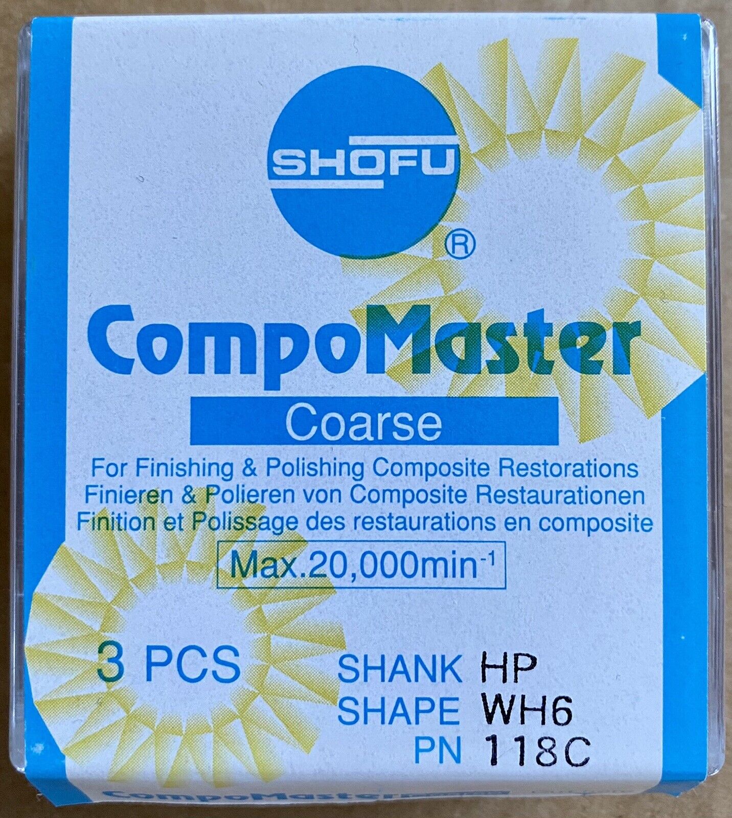 Dental Abrasive 8 pc Diamond Shofu CompoMaster COARSE Shank HP Shape WH6 PN 118C