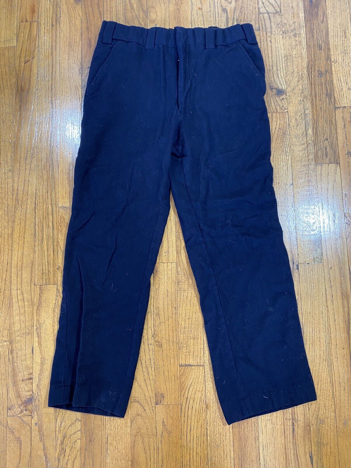 True Vintage 50s 60s Wool Trousers Pants, Navy Blue, Wide leg 30x28