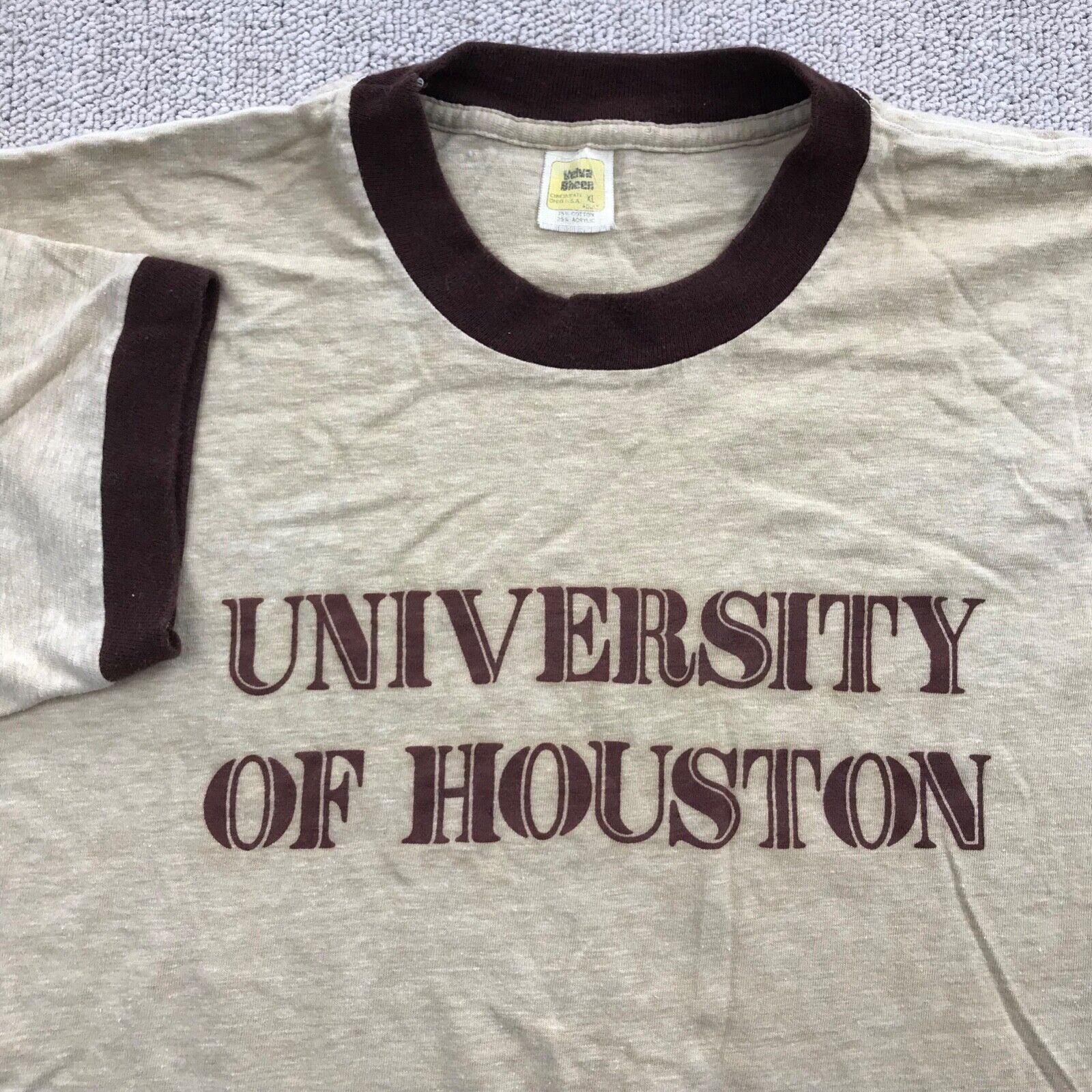 VINTAGE University of Houston Cougars Shirt Mens XL Brown 80s Ringer Tee *