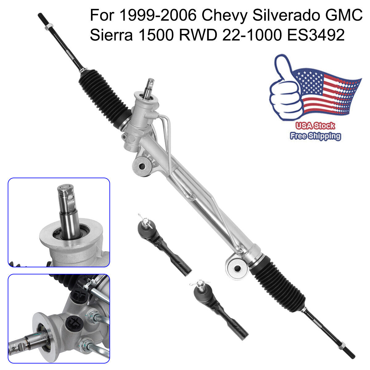 Power Steering Rack & Pinion + Outer Tie Rods for Chevy Silverado Sierra 1500